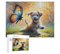 Puzzle Per Adolescenti 500 PCS Whimsical Puppy And Butterfly Artwork Puzzle Divertenti Da Assemblare, Modelli, Regali Unici Per Compleanno E Natale 500 PCS