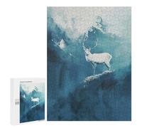 Puzzle Per Adolescenti 500 PCS White Deer in Blue Abstract Landscape Puzzle Giochi Rilassanti Decorazione Per La Casa Regali Unici Per Compleanno 500 PCS