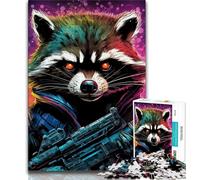 Puzzle per adolescenti animali psichedelici procioni puzzle per adulti 1000 pezzi difficili con pezzi completamente interconnessi e di forma casuale per ragazzi dai 14 anni in su (50x75cm)