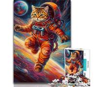Puzzle per adolescenti Astro Cat nello spazio puzzle da 1000 pezzi antistress per ammazzare il tempo in casa per migliorare l'amore tra coppie 75x50cm