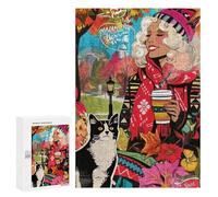 Puzzle Per Adolescenti Autumn Coffee Break with Cat Puzzle Per Adolescenti Attività Per Famiglie Per Compleanni, Natale E Regali Unici 300 PCS