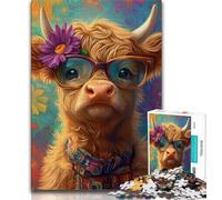Puzzle per adolescenti Baby Yak con gli occhiali, aiuta il cervello a esercitare giocattoli avvincenti per coltivare la pazienza, decorazione da parete (75x50cm)