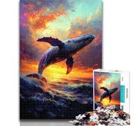 Puzzle per adolescenti "Balene che saltano al tramonto", 1000 pezzi, per adulti, decorazione artistica da parete e idea regalo di compleanno per amici, ufficio a casa, 50x75cm