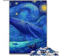 Puzzle per adolescenti "Balene nel cielo stellato" da 1000 pezzi, giocattoli educativi per l'apprendimento, giochi per famiglie con poster abbinato e foglio di quiz (26x38cm)