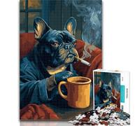 Puzzle per adolescenti Bulldog francese che beve caffè, puzzle da 1000 pezzi per adulti e adolescenti, arte a carboncino, per ammazzare il tempo in casa, decorazione per la casa 50x75cm