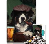 Puzzle per adolescenti Cane da pastore australiano che fuma, aiuta il cervello a esercitare giocattoli avvincenti per coltivare la pazienza Decorazione perfetta 38x26cm