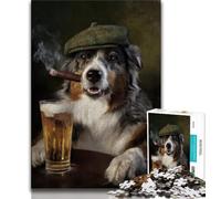 Puzzle per adolescenti Cane da pastore australiano che fuma, aiuta il cervello a esercitare giocattoli avvincenti per coltivare la pazienza Decorazione perfetta 38X26CM