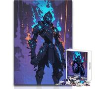 Puzzle per adolescenti "Cavaliere corazzato con fiamme blu", 1000 pezzi, gioco educativo per la concentrazione mentale, idea regalo speciale commovente, dimensioni 50x75cm