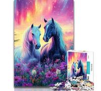 Puzzle per adolescenti "Cavalli sotto l'aurora boreale" da 1000 pezzi per adulti, decorazione artistica da parete e idea regalo di compleanno per amici, ufficio a casa 26x38cm