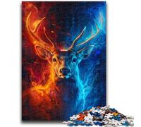 Puzzle per adolescenti "Cervo di ghiaccio e fuoco", gioco stimolante, ideale come regalo per tutta la famiglia, 50x75cm