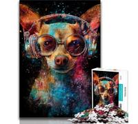 Puzzle per adolescenti Chihuahua con le cuffie, 1000 pezzi, gioco per famiglie, antistress, sfida difficile, collezione di artisti, belle arti (50x75cm)