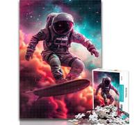 Puzzle per adolescenti con astronauta che fa surf nello spazio, 1000 pezzi, giocattoli educativi per l'apprendimento, giochi per famiglie, migliorano l'amore tra coppie, 75x50cm