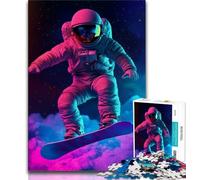 Puzzle per adolescenti con astronauti che fanno surf nello spazio, difficili da completare ma divertenti e divertenti, con poster e foglio di quiz abbinati (38x26cm)