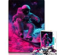 Puzzle per adolescenti con astronauti che fanno surf nello spazio, difficili da completare ma divertenti e divertenti, con poster e foglio di quiz abbinati (50x75cm)