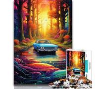 Puzzle per adolescenti con auto al neon nella natura, 1000 pezzi, arte a carboncino, per trascorrere il tempo libero, decorazione per la casa, 26x38cm