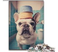 Puzzle per adolescenti con bulldog francese che gioca con la carta igienica, 1000 pezzi, gioco stimolante e gioco per famiglie con poster abbinato e foglio di quiz 50x75cm