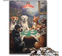 Puzzle per adolescenti con cane che gioca a poker, antistress per ammazzare il tempo in casa con poster abbinato e foglio di quiz 70X100CM