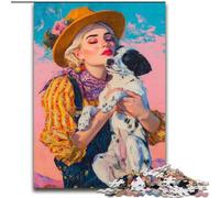 Puzzle per adolescenti con cane cowgirl tra i fiori di campo, 1000 pezzi, adatto a bambini dai 14 anni in su, ideale come regalo per tutta la famiglia (50x75cm)