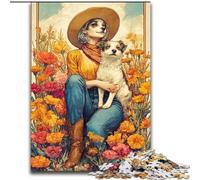 Puzzle per adolescenti con cane cowgirl tra i fiori di campo, puzzle da 1000 pezzi, giochi divertenti, decorazione da parete, regali unici per compleanno e Natale (50x75cm)