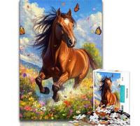 Puzzle per adolescenti con cavallo tra i fiori, 1000 pezzi, antistress, sfida difficile, adatti per la decorazione della scrivania (38x26cm)