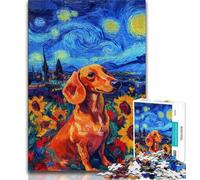 Puzzle per adolescenti con cielo notturno e bassotto, giocattoli avvincenti per sfidare l'intelligenza cerebrale, regalo di compleanno, regali, arte murale (75x50cm)
