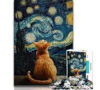 Puzzle per adolescenti con cielo notturno e gatto arancione, giocattoli avvincenti per sfidare l'intelligenza cerebrale, regalo di compleanno, regali, arte murale (38x26cm)