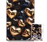 Puzzle per adolescenti con cuori neri e oro, 1000 pezzi, gioco educativo di abilità di osservazione, regalo perfetto e significativo per le feste, dimensioni 38x52cm