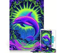 Puzzle per adolescenti con delfini al neon e tramonto, 1000 pezzi, gioco intelligente di logica, per interni, bordi lisci, pezzo da collezione (38x52cm)