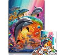 Puzzle per adolescenti con delfini colorati puzzle per adulti da 1000 pezzi difficili con pezzi completamente interconnessi e di forma casuale per bambini dai 14 anni in su (50x75cm)