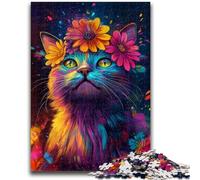 Puzzle per adolescenti con fiori e gatti, 1000 pezzi, gioco per famiglie, antistress, sfida difficile, collezione di artisti, belle arti (38x26cm)