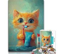 Puzzle per adolescenti con gatto arancione che si lava i denti, 1000 pezzi, giocattoli educativi per l'apprendimento, giochi per famiglie, regalo di compleanno, regali (38x26cm)