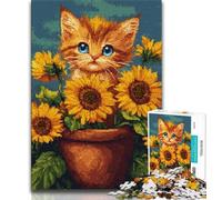 Puzzle per adolescenti con gatto arancione e girasole, 1000 pezzi, giocattolo educativo intellettuale decomprimente, ottimi regali e giocattoli (38x26cm)