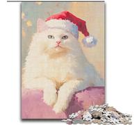 Puzzle per adolescenti con gatto bianco che indossa un cappello da Babbo Natale, 2000 pezzi, antistress, per ammazzare il tempo in casa, per migliorare l'amore tra coppie (70x100cm)