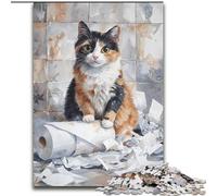 Puzzle per adolescenti con gatto che gioca con la carta igienica, puzzle da 1000 pezzi, giochi educativi fai da te con poster abbinato e foglio di quiz per età 14+ (50x75cm)