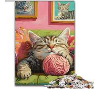 Puzzle per adolescenti con gatto che gioca con un gomitolo di lana, 1000 pezzi, antistress, per trascorrere il tempo libero, interazione genitore-figlio (26x38cm)