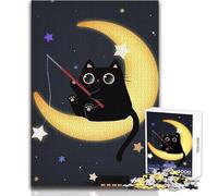 Puzzle per adolescenti con gatto che pesca le stelle sulla luna, 1000 pezzi, gioco educativo per la concentrazione mentale, idea regalo speciale commovente, dimensioni 38x26cm