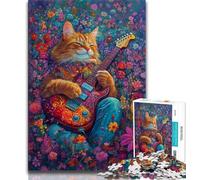Puzzle per adolescenti con gatto che suona la chitarra tra i fiori, 1000 puzzle, gioco per famiglie, antistress, sfida difficile, regali per amici e parenti, 38x26cm