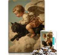 Puzzle per adolescenti con gatto nero e angelo, 1000 pezzi, giocattoli da gioco Ogni pezzo è unico Gioco divertente e stimolante per tutta la famiglia, 75x50cm