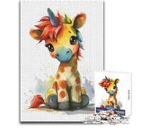 Puzzle per adolescenti con giraffa arcobaleno e unicorno, 1000 pezzi, attività educativa, divertente e logico, sentimento caldo, dimensioni 50x75cm