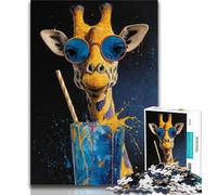 Puzzle per adolescenti con giraffa che beve un drink, puzzle da 1000 pezzi, aiuta il cervello a esercitare i giocattoli avvincenti per coltivare la pazienza, un'opera d'arte (38x26cm)