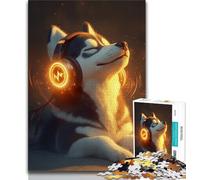 Puzzle per adolescenti con Husky che indossa le cuffie, 1000 pezzi, giocattoli educativi per l'apprendimento, giochi per famiglie, regali e compleanni unici, 50x75cm