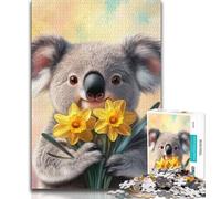 Puzzle per adolescenti con koala che tiene in mano un fiore, 1000 pezzi, aiuta il cervello a esercitare i giocattoli avvincenti per coltivare la pazienza, un'opera d'arte (38x26cm)
