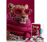 Puzzle per adolescenti con leopardo che indossa una sciarpa, aiuta il cervello a esercitare giocattoli avvincenti per coltivare la pazienza, decorazione da parete (75x50cm)
