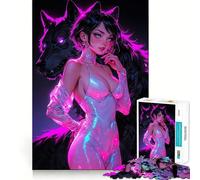 Puzzle per adolescenti con lupo al neon, 1000 pezzi, gioco di logica e antistress, taglio preciso, regalo di compleanno (50x75cm)