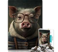 Puzzle per adolescenti con maialino hipster vestito puzzle per adolescenti giocattoli per l'intrattenimento della famiglia con poster abbinato e foglio di quiz 38x26cm