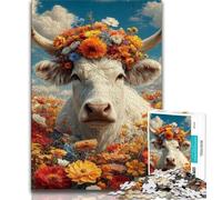 Puzzle per adolescenti con mucca che indossa una ghirlanda, 1000 pezzi, puzzle da assemblare, attività divertenti da fare a casa, regalo di compleanno, regali da viaggio, 38x26cm