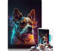 Puzzle per adolescenti con occhiali al neon e cani, per ammazzare il tempo durante le vacanze a casa, con pezzi completamente interconnessi e di forma casuale (dimensioni 38x26cm)