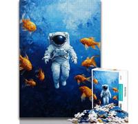 Puzzle per adolescenti con pesci rossi e astronauti, 1000 pezzi, gioco stimolante, ideale come regalo per tutta la famiglia (38x26cm)