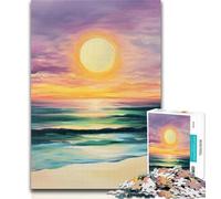 Puzzle per adolescenti con pittura a olio su spiaggia al tramonto, con pezzi completamente interconnessi e di forma casuale, per ragazzi dai 14 anni in su, 26x38cm