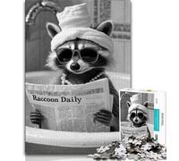 Puzzle per adolescenti con procione che legge un giornale, 1000 pezzi, giocattoli, giochi educativi antistress, adatti per la decorazione della scrivania (50x75cm)